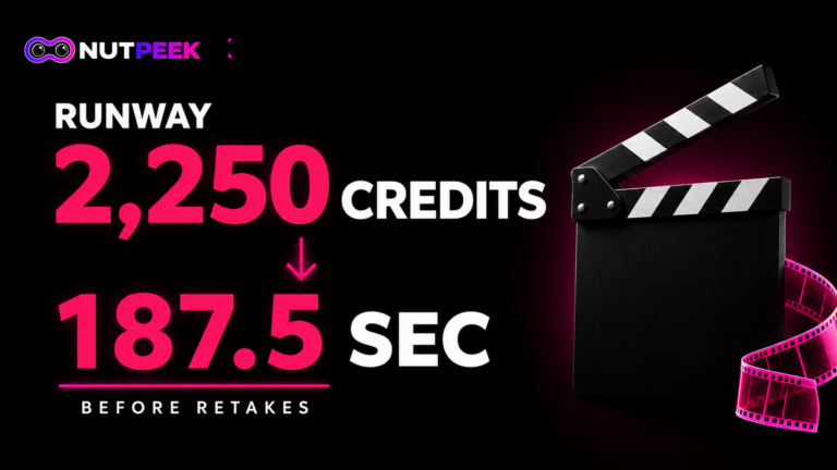 Runway credits per video showing 2,250 credits equal to 187.5 seconds at 12 credits per second