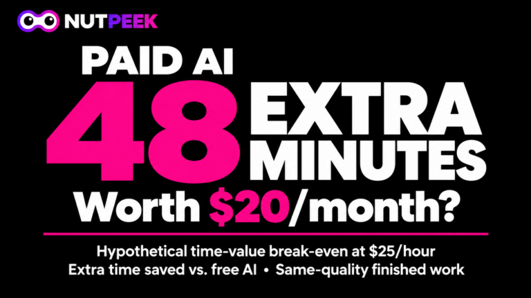 Paid AI break-even example showing 48 extra minutes saved versus free AI for a hypothetical $20 monthly plan at $25 per hour.