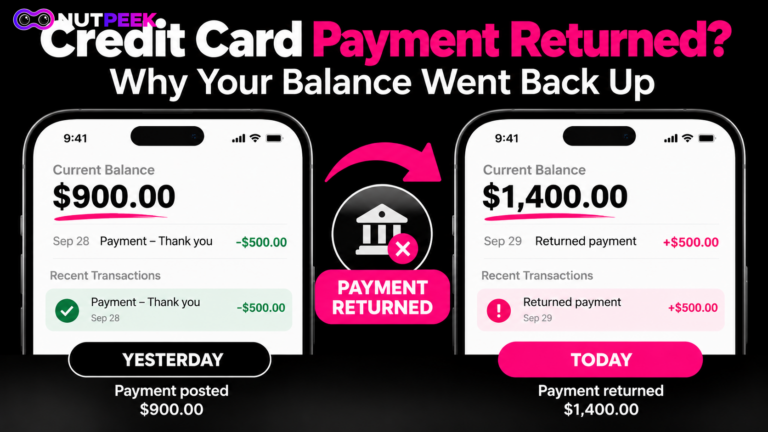 Credit card payment returned example showing a $500 payment lowering the balance to $900 before the balance returns to $1,400