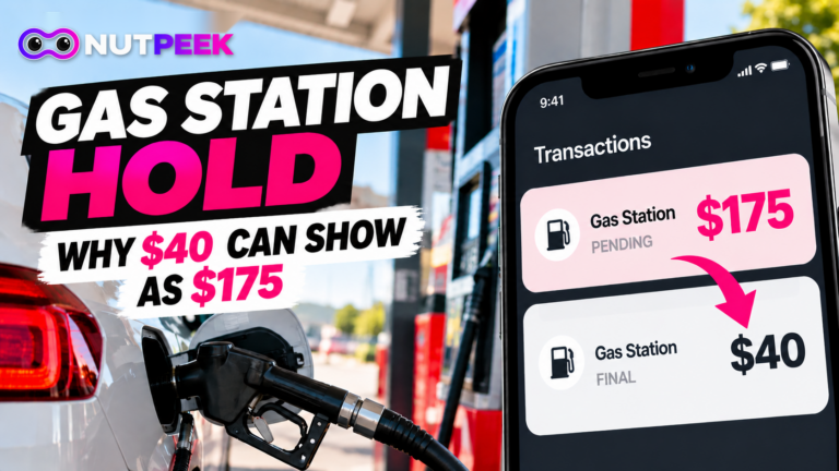 Gas station hold on credit card example showing $175 pending and $40 final after fueling