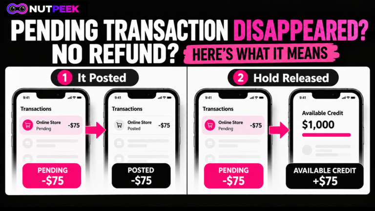 Pending transaction disappeared example showing a $75 charge either posting or releasing the hold and restoring available credit